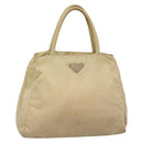 PRADA Tote Bag Nylon Beige Silver Auth bs27837-1