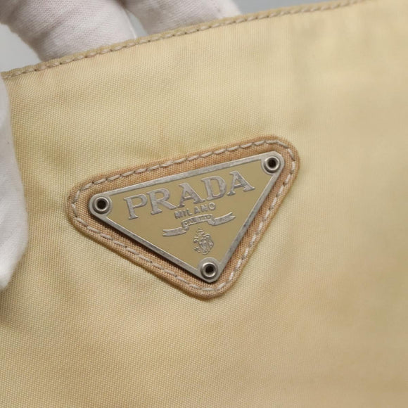 PRADA Tote Bag Nylon Beige Silver Auth bs27837