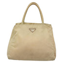 PRADA Tote Bag Nylon Beige Silver Auth bs27837-13