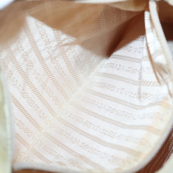 PRADA Tote Bag Nylon Beige Silver Auth bs27837