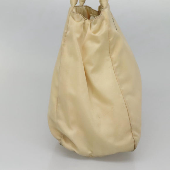 PRADA Tote Bag Nylon Beige Silver Auth bs27837