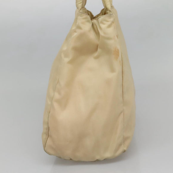 PRADA Tote Bag Nylon Beige Silver Auth bs27837