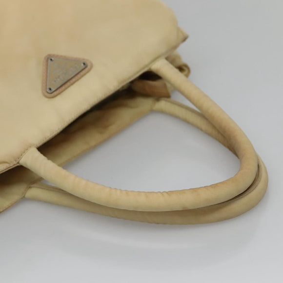 PRADA Tote Bag Nylon Beige Silver Auth bs27837