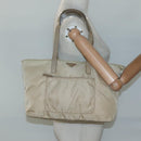 PRADA Tote Bag Nylon Beige Silver Auth bs27839-21