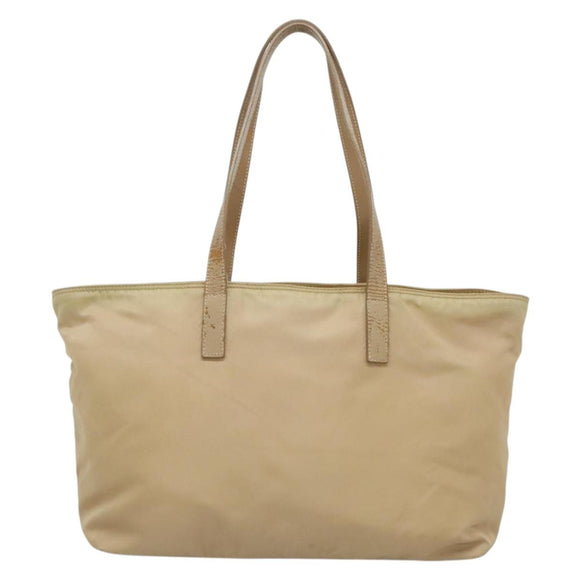 PRADA Tote Bag Nylon Beige Silver Auth bs27839
