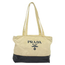 PRADA Tote Bag Nylon Leather Beige Silver Auth bs27840-1