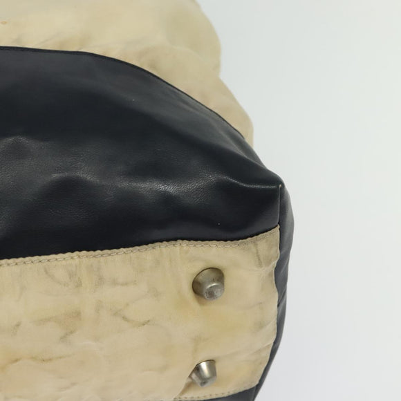 PRADA Tote Bag Nylon Leather Beige Silver Auth bs27840