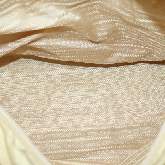 PRADA Tote Bag Nylon Leather Beige Silver Auth bs27840