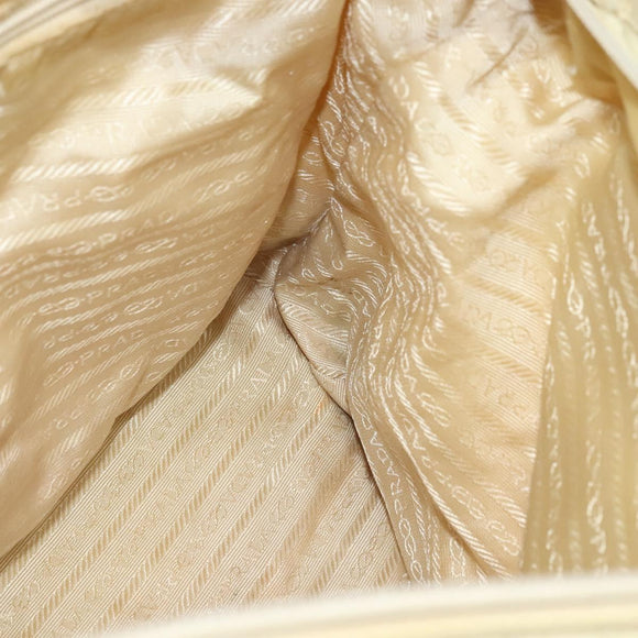 PRADA Tote Bag Nylon Leather Beige Silver Auth bs27840