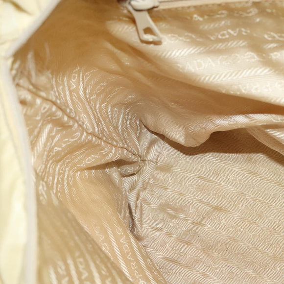 PRADA Tote Bag Nylon Leather Beige Silver Auth bs27840