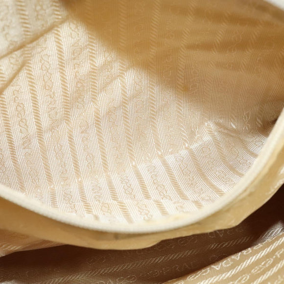 PRADA Tote Bag Nylon Leather Beige Silver Auth bs27840