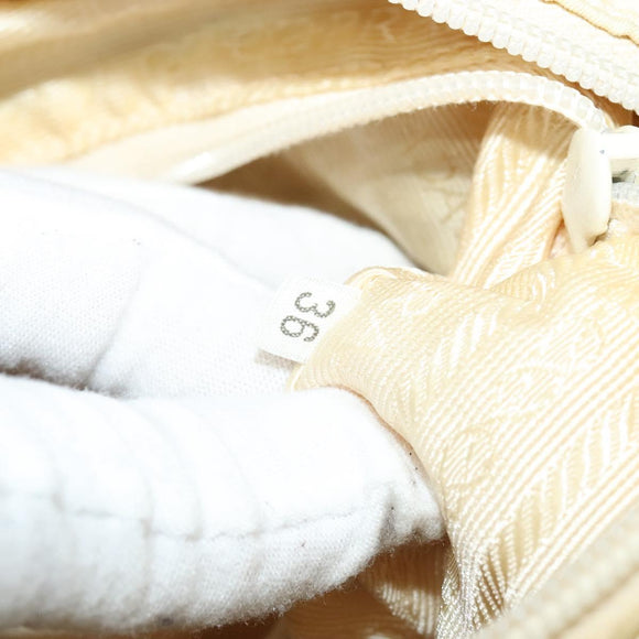 PRADA Tote Bag Nylon Leather Beige Silver Auth bs27840