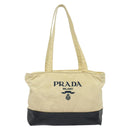 PRADA Tote Bag Nylon Leather Beige Silver Auth bs27840-13