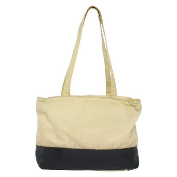 PRADA Tote Bag Nylon Leather Beige Silver Auth bs27840