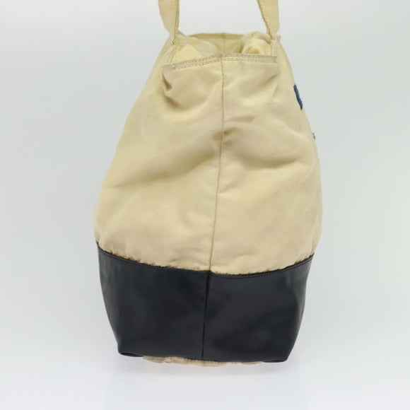 PRADA Tote Bag Nylon Leather Beige Silver Auth bs27840