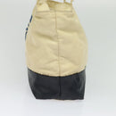 PRADA Tote Bag Nylon Leather Beige Silver Auth bs27840-4