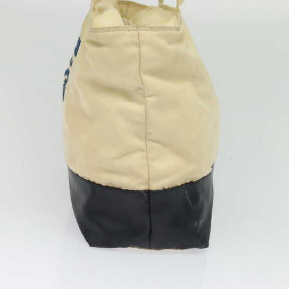 PRADA Tote Bag Nylon Leather Beige Silver Auth bs27840