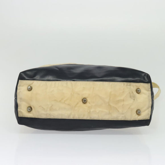 PRADA Tote Bag Nylon Leather Beige Silver Auth bs27840