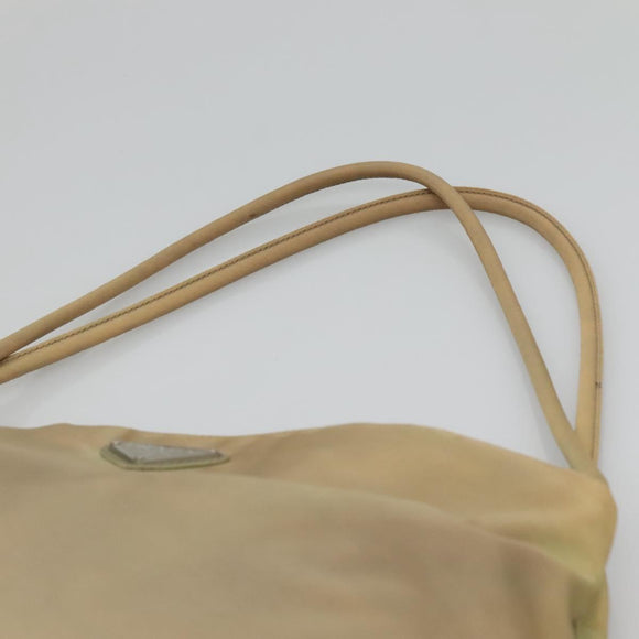 PRADA Tote Bag Nylon Beige Silver Auth bs27846