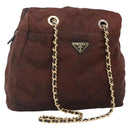 PRADA Chain Shoulder Bag Nylon Brown Gold Auth bs27847-1