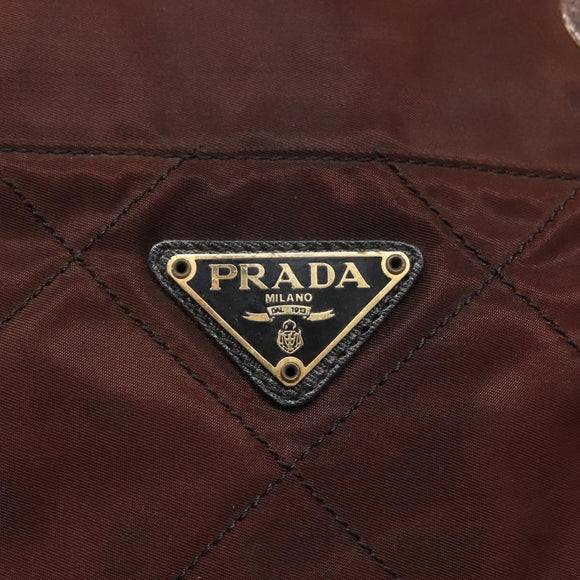 PRADA Chain Shoulder Bag Nylon Brown Gold Auth bs27847
