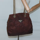 PRADA Chain Shoulder Bag Nylon Brown Gold Auth bs27847-22
