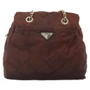PRADA Chain Shoulder Bag Nylon Brown Gold Auth bs27847-13