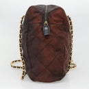 PRADA Chain Shoulder Bag Nylon Brown Gold Auth bs27847-3