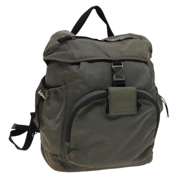 PRADA Backpack Nylon Khaki Silver Auth bs27852