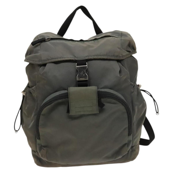 PRADA Backpack Nylon Khaki Silver Auth bs27852