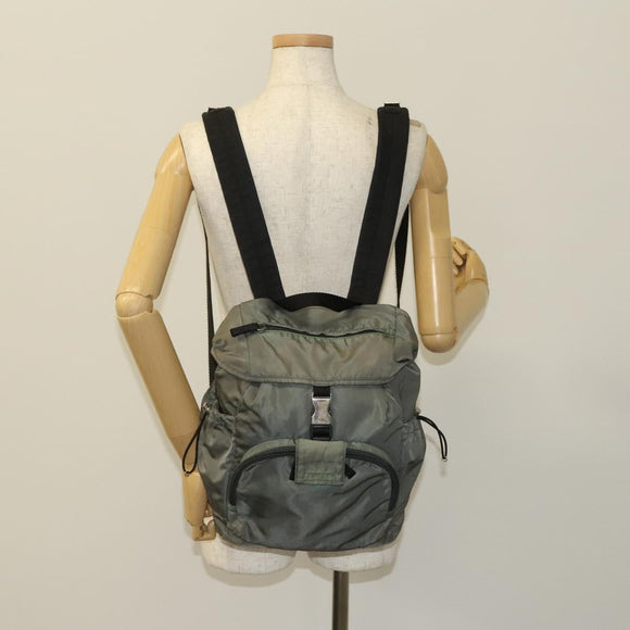 PRADA Backpack Nylon Khaki Silver Auth bs27852