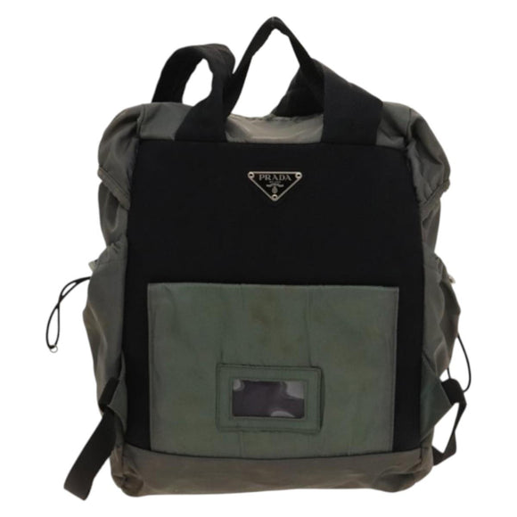 PRADA Backpack Nylon Khaki Silver Auth bs27852