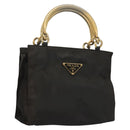 PRADA Hand Bag Nylon Black Gold Auth bs27856-1