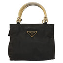 PRADA Hand Bag Nylon Black Gold Auth bs27856-13