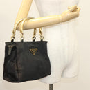 PRADA Hand Bag Nylon Black Gold Auth bs27856-23