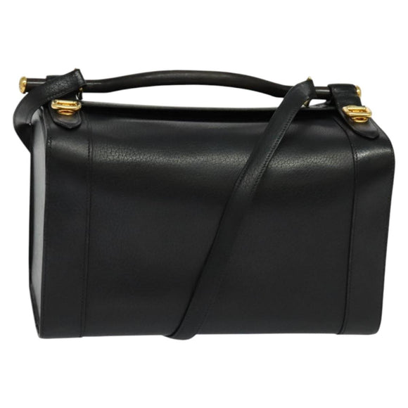 HERMES Cosmos Hand Bag Leather 2way Black Gold Auth bs27866