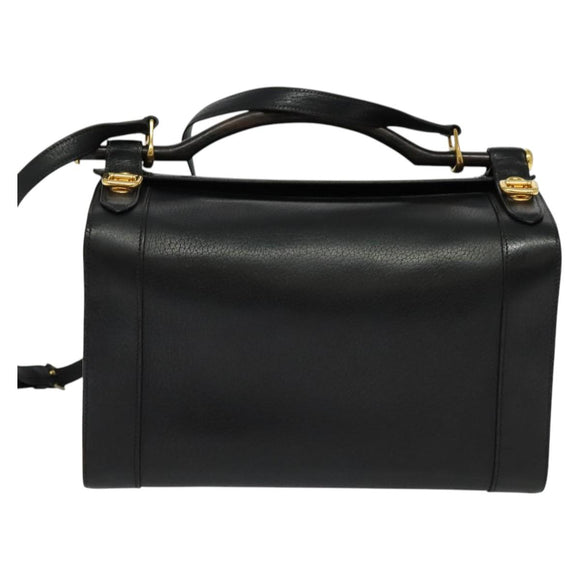 HERMES Cosmos Hand Bag Leather 2way Black Gold Auth bs27866