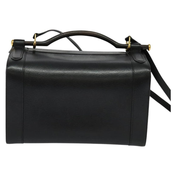 HERMES Cosmos Hand Bag Leather 2way Black Gold Auth bs27866