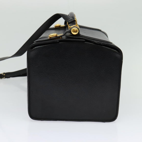 HERMES Cosmos Hand Bag Leather 2way Black Gold Auth bs27866