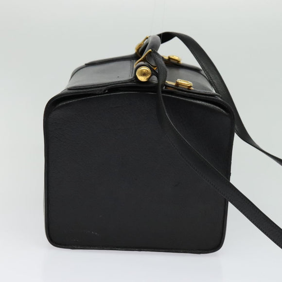 HERMES Cosmos Hand Bag Leather 2way Black Gold Auth bs27866
