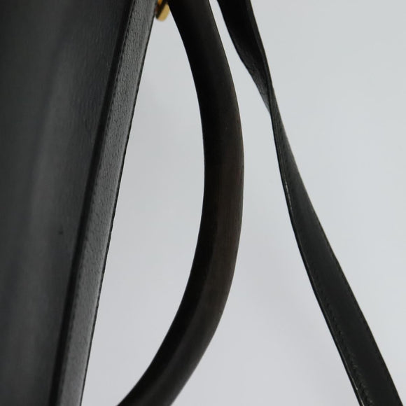 HERMES Cosmos Hand Bag Leather 2way Black Gold Auth bs27866