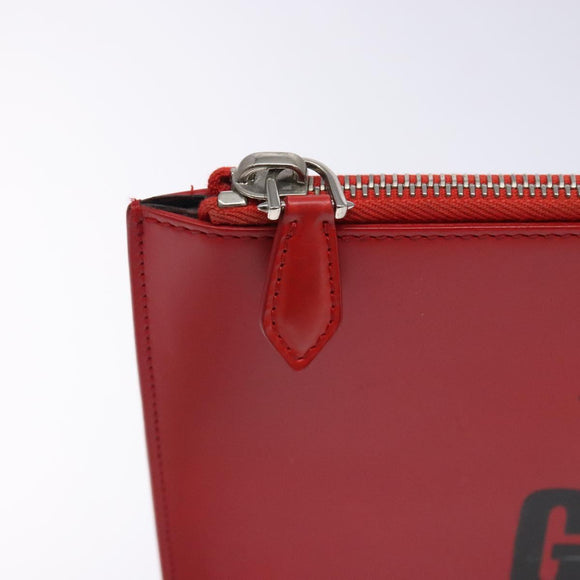 GIVENCHY Clutch Bag Leather Red Silver Auth bs27868