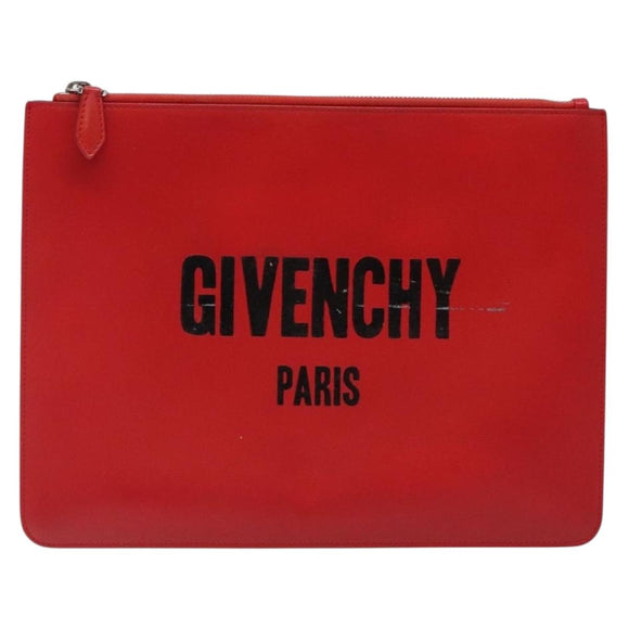 GIVENCHY Clutch Bag Leather Red Silver Auth bs27868
