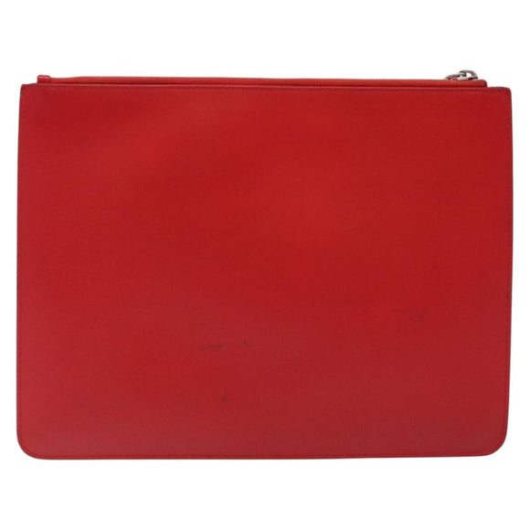 GIVENCHY Clutch Bag Leather Red Silver Auth bs27868