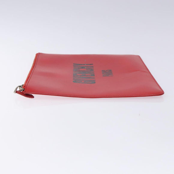 GIVENCHY Clutch Bag Leather Red Silver Auth bs27868