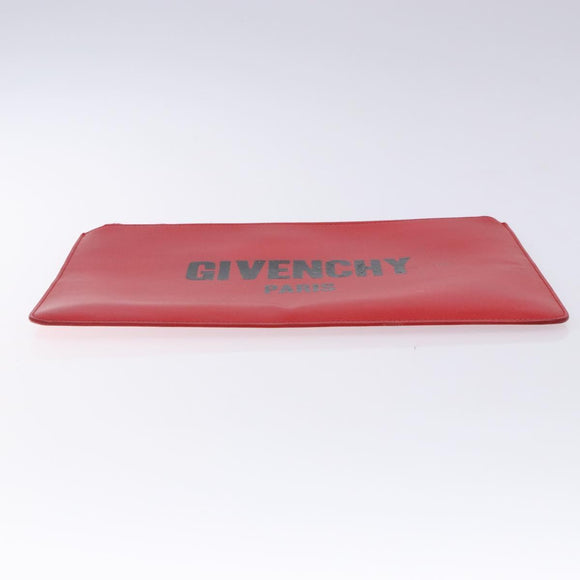 GIVENCHY Clutch Bag Leather Red Silver Auth bs27868