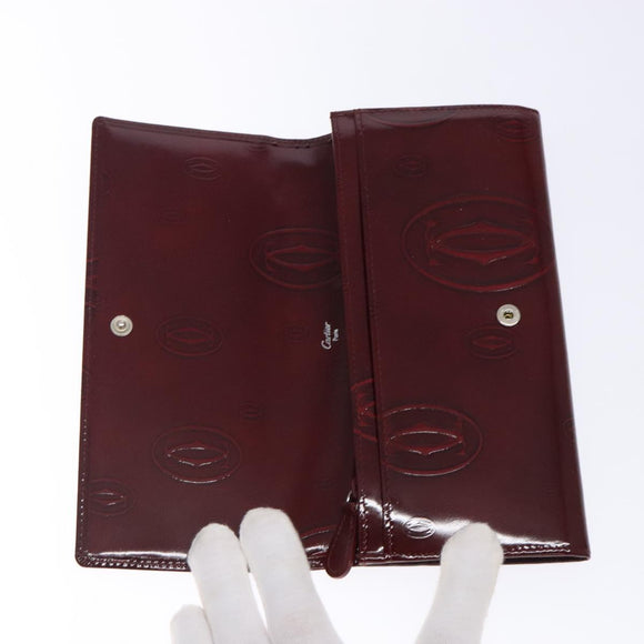 CARTIER Happy Birthday Long Wallet Enamel Bordeaux Auth bs27880