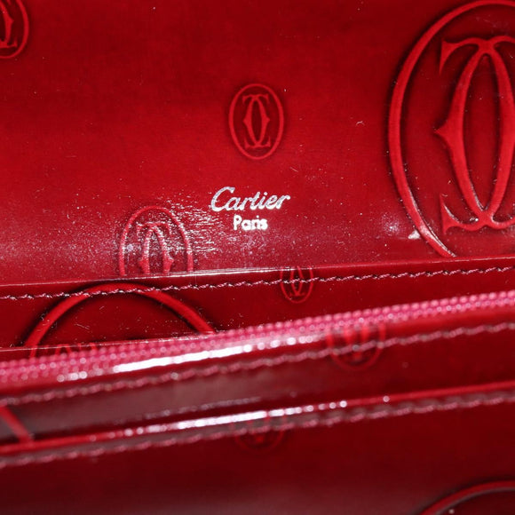 CARTIER Happy Birthday Long Wallet Enamel Bordeaux Auth bs27880