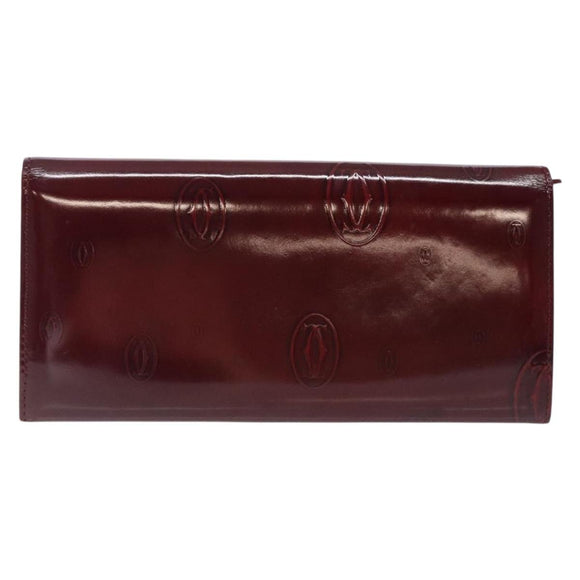 CARTIER Happy Birthday Long Wallet Enamel Bordeaux Auth bs27880