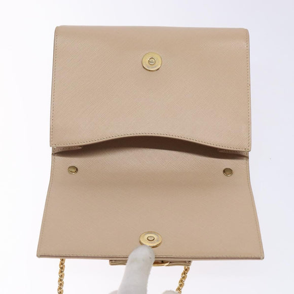 Salvatore Ferragamo Chain Vala Shoulder Bag Leather Beige Gold Auth bs27881